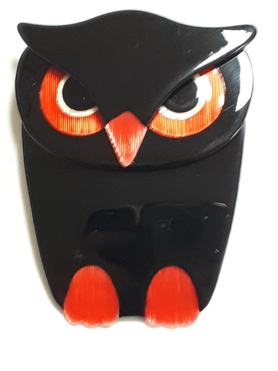 LEA STEIN brooch, OWL black & red, authentic, cel… - image 2