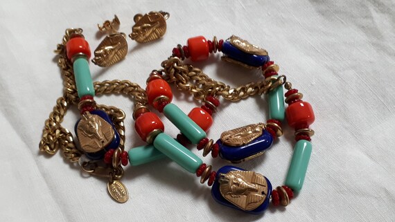 Vintage Miriam Haskell necklace, Egyptian Revival… - image 4