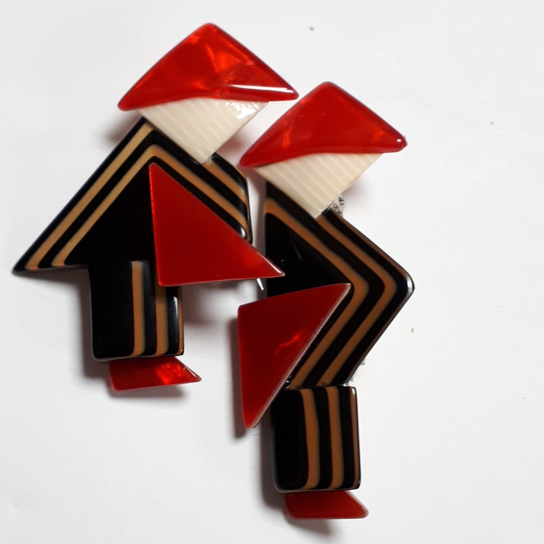 LEA STEIN BROOCHES 2 Chinamen Bright Red & Black Rare and Etsy