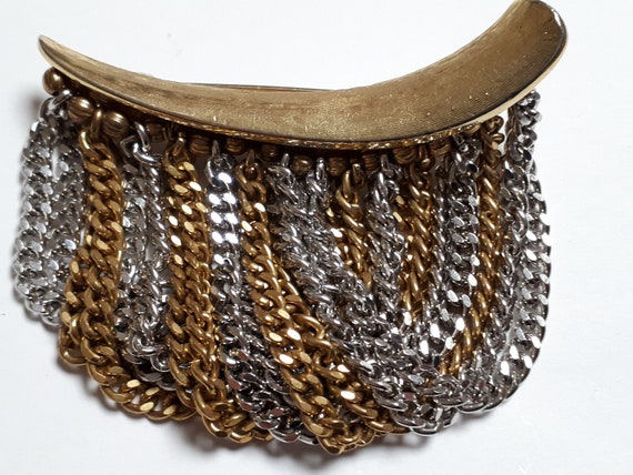 KRAMER vintage brooch, gold and silvertone chains - image 1