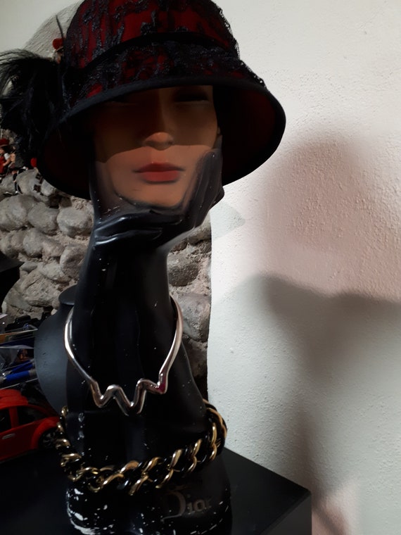 GATSBY cloche hat Downton Abbey red wool felt and bla… - Gem display picture 1