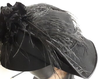 L.P. HOLLANDER famous fashion house in Boston & NY, Edwardian black hat, super condition.