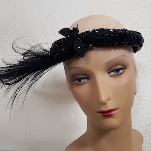 Fascinator, black sequins and feathers, evening wear, Gatsby, quality hand-made headpiece
