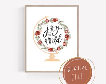 joy to the world / christmas globe / calligraphy  DIGITAL DOWNLOAD print