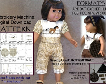 18-Inch Doll ITH Pattern, Machine Embroidery / DIGITAL DOWNLOAD/Pony Outfit, Shirts, Shorts, Capris, Purse (5x7 Hoop) Printable Instructions