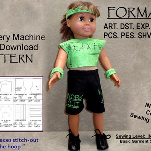 18-Inch Doll ITH Pattern, Machine Embroidery DIGITAL DOWNLOAD, Workout Outfit, &quot;In the Hoop&quot; (5x7) Printable Instructions Included