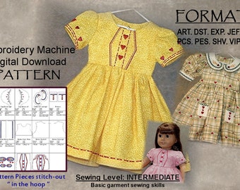 18-Inch Doll ITH Pattern, Machine Embroidery / DIGITAL DOWNLOAD, Sweet Heart Dresses, Purses, Barrettes "In the Hoop"/Printable Instructions