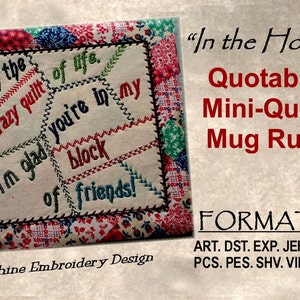 Friendship Crazy Quilt of Life, Mini Quilt, ITH Machine Embroidery Digital DOWNLOAD, Completely finished &quot;In the Hoop&quot;