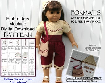 18-Inch Doll ITH Pattern, Machine Embroidery / DIGITAL DOWNLOAD / Shirt, Shorts, Capris, Purse "In the Hoop"(5x7) Printable Instructions