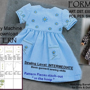 18-Inch Doll ITH Pattern, Machine Embroidery / DIGITAL DOWNLOAD, Daisy Dresses, &quot;In the Hoop&quot; (5x7), Printable Instructions Included