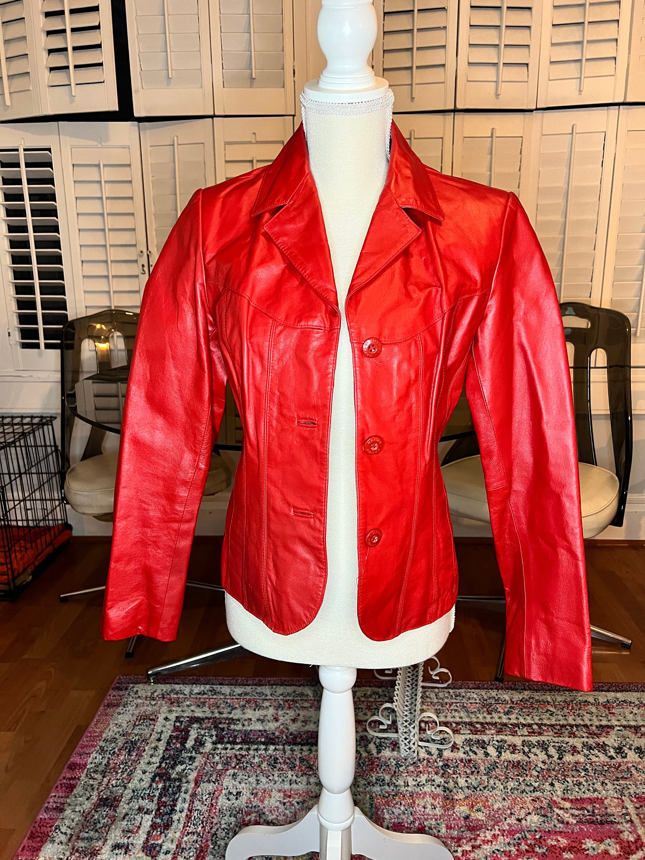 Wilsons Red Leather Jacket - Etsy | Übergangsjacken