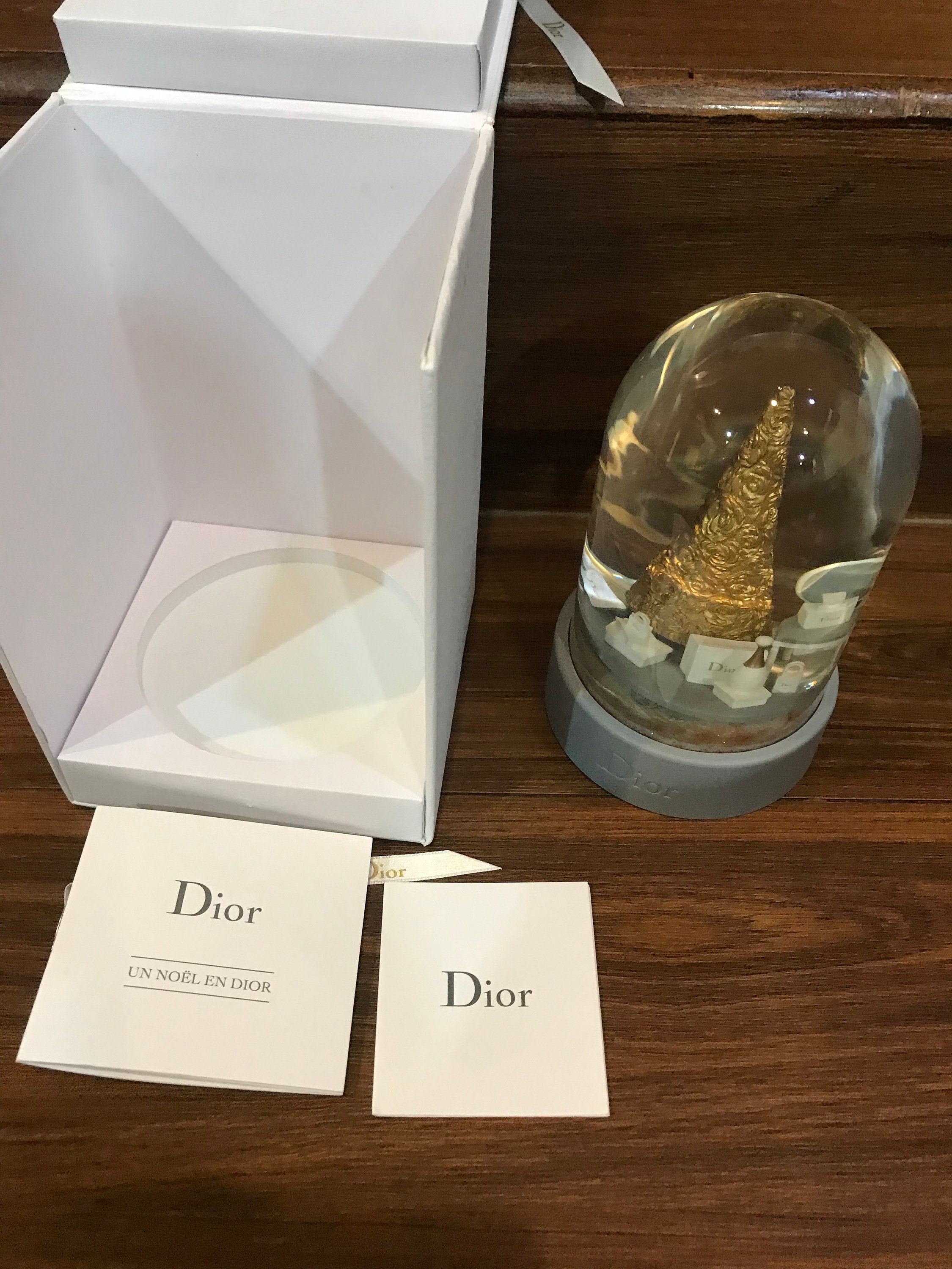 Collectible Vintage Christian Dior Snow Globe Gold Christmas Tree Perfumes  Gift Boxes Dome