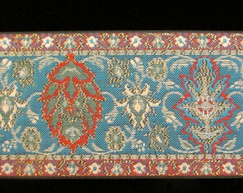 479 Jacquard trim "Kashmir" 1-7/8" (47mm), turquoise jacquard trim, blue ribbon trim, jacquard ribbon trim, ornate trim, wide ribbon trim