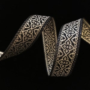REMNANT 436.4 Scandinavian trim, Scandinavian ribbon, &quot;Faroe&quot; black and gold 7/8&quot; (22mm) - 32&quot; long, Scandinavian trim