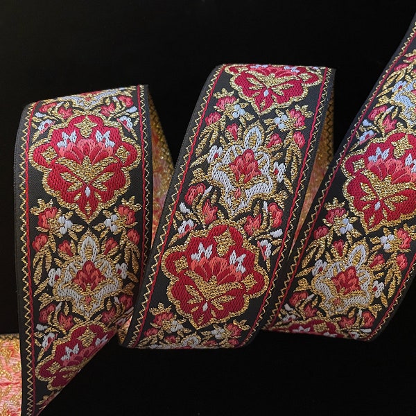 429.2 Jacquard trim "Hofburg" 1-5/8 (41mm), ornate ribbon trim, red and gold trim, jacquard ribbon, floral ribbon trim, Victorian trim