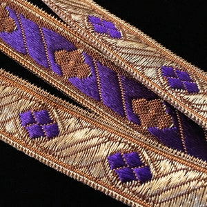 824.8 Diamond purple metallic galloon trim 5/8" (16mm), royal purple trim, Celtic trim, vestment trim, metallic gold galloon, metallic trim