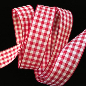 350.2 - 5 YARDS - Red & white check gingham ribbon trim 7/8&quot; (22mm) - gingham trim, red and white trim