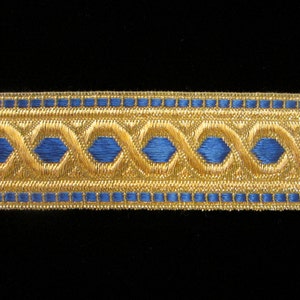 803.3 Metallic galloon trim "Hex" with border blue 1-1/4" (30mm), blue and gold trim, metallic galloon, vestment trim, geometric trim image 2