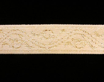 441 CLEARANCE Jacquard trim "Gold Scroll" 3/4" (19mm), wedding trim, white and gold trim, white and gold ribbon, Wedding ribbon trim