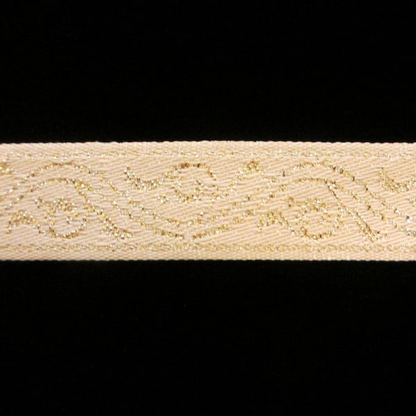 441 CLEARANCE Jacquard trim "Gold Scroll" 3/4" (19mm), wedding trim, white and gold trim, white and gold ribbon, Wedding ribbon trim