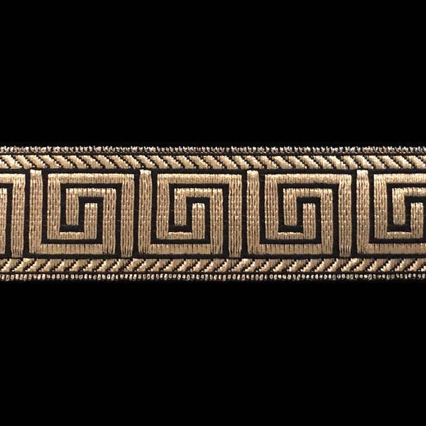 847.5 Greek key metallic galloon black/gold 1" (25mm), gold metallic trim, gold and black trim, Greek key trim