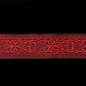 REMNANT 494.7 Jacquard trim &quot;Esterhazy&quot; red and black glossy - 1-3/8&quot; (35mm), 17.5&quot; long, red and black ribbon, geometric trim
