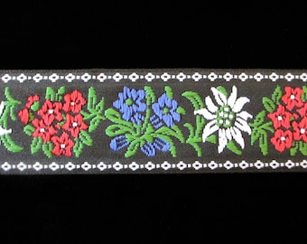 417 Edelweiss ribbon, Edelweiss trim, Scandinavian trim, "Jura Edelweiss" 1-5/8" (41mm), German trim, German ribbon, black ribbon trim