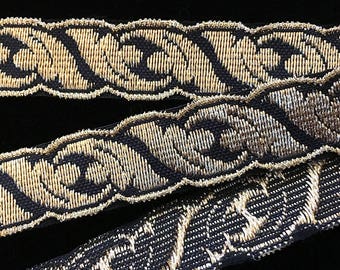 801.4 Metallic galloon trim "Acanthus" black with gold - 5/8" (15mm), vestment trim, liturgical trim, gold and black galloon