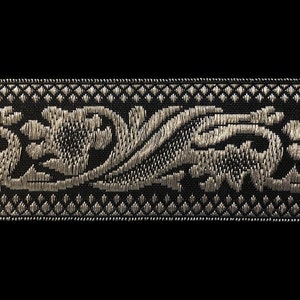 REMNANT 802.2 Nonsuch metallic galloon 1-7/8&quot; (48mm) - 2 pieces 14&quot; + 13&quot; long - jacquard trim, black and silver ribbon, vestment trim