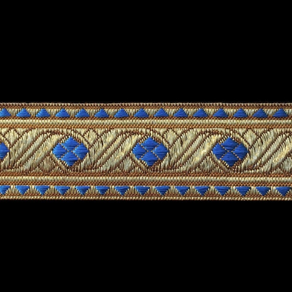 REMNANT 823.66 Diamond bright blue metallic galloon 1-1/8" (30mm) - 29" long, Celtic trim, vestment trim, ecclesiastical