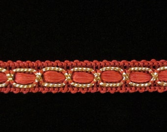 652.2 Metallic gimp trim - "Ribbon Gimp" - burgundy - 3/8" (9mm), red trim, burgundy trim, red ribbon trim, metallic ribbon trim, dark red