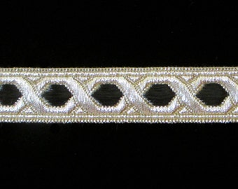 803.4 Metallic galloon trim "Hex" 5/8" (15mm), black and silver trim, metallic silver trim, galloon trim, Celtic trim