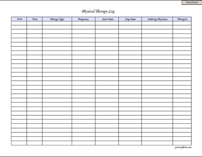 Therapy Log Sheets