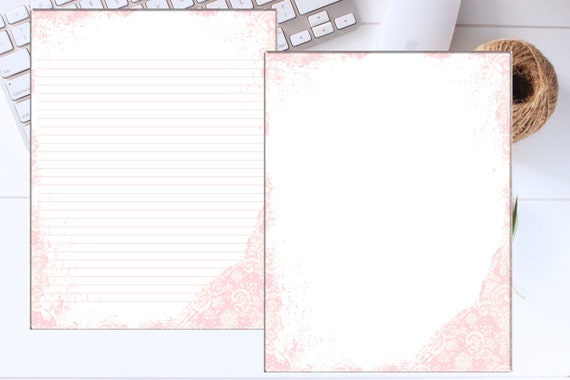 printable stationary paper blush pink toile lined and etsy