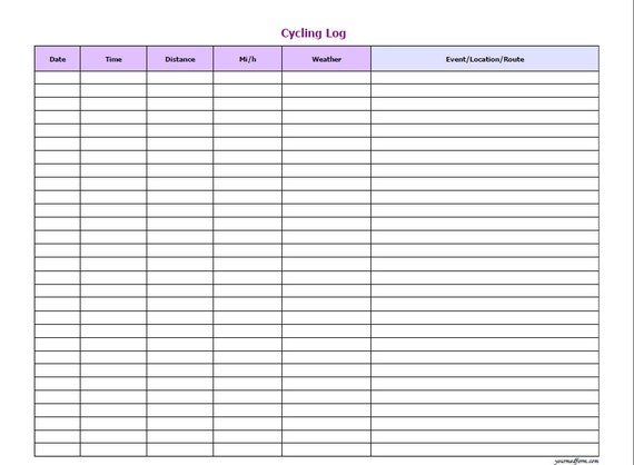 fillable cycling log pdf digital health forms printable etsy