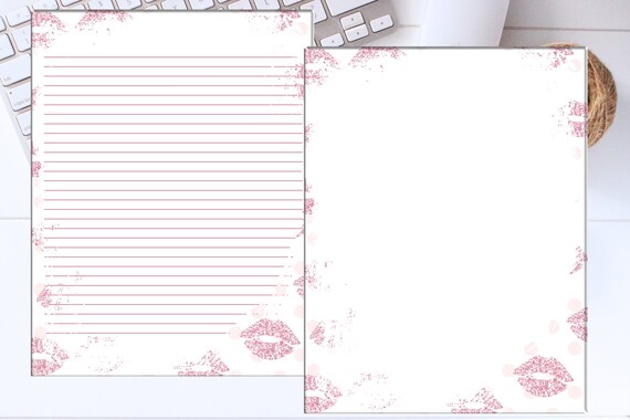 printable stationary paper kiss lips lined and unlined etsy australia