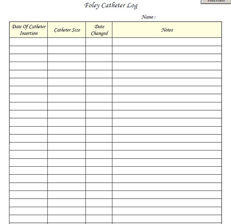 Fillable Foley Catheter Log / PDF/ Digital Health forms/ Etsy