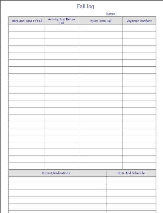 Fillable Digital Fall Log / PDF/ Digital Health forms/ Etsy
