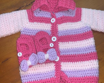 Crocheted Baby Girl Sweater Set