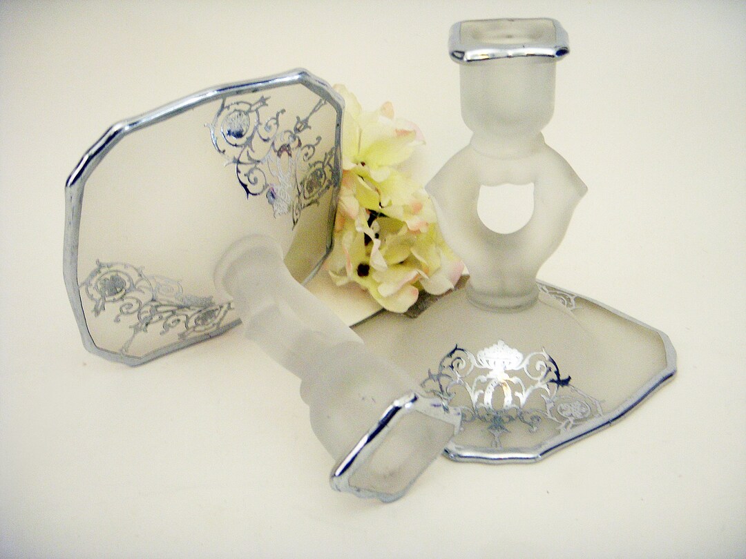 SILVER OVERLAY CANDLESTICKS Paden City Crows Foot Etsy