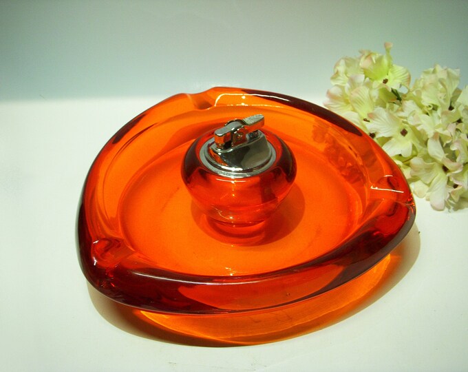 VIKING PERSIMMON GLASS Ashtray Tri Corner Triangle and Lighter Etsy