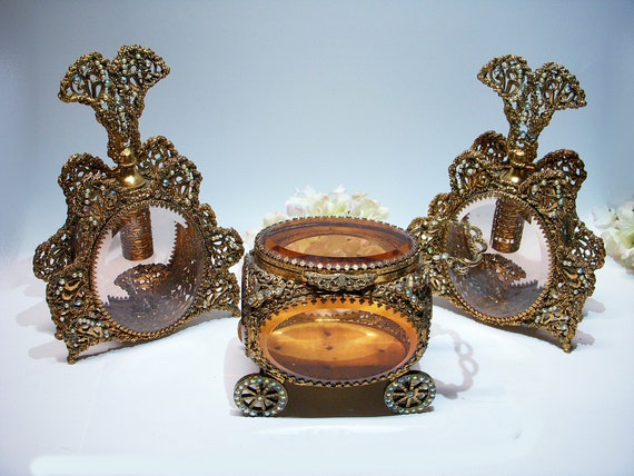 ORMOLU VANITY SET Perfume Bottles and Casket