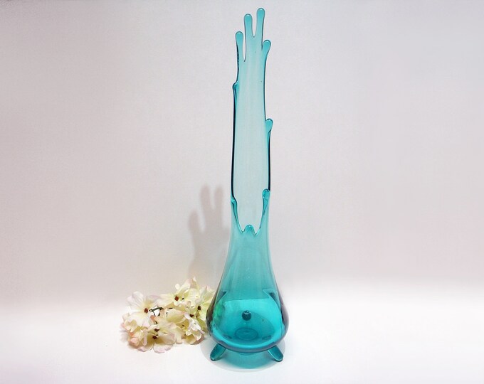 MCM SWUNG VASE 15 L. E. Smith Blue Three Toed Etsy