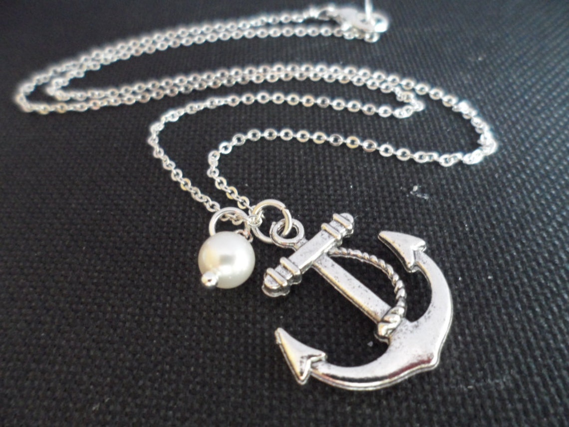 Anchor and Pearl Necklace Bridal Jewelry Bridesmaid Gifts Etsy