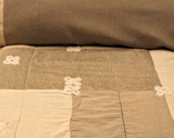 Grey Tan Cream Reversible Quilt set