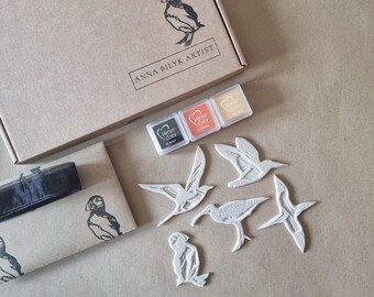 Seabirds Rubber Stamp Kit : Puffin Stamp, Gannet Stamp, Curlew Stamp, Arctic Skua Stamp & Oyster Catcher Stamp, Stamp Supplies, Ink Pad