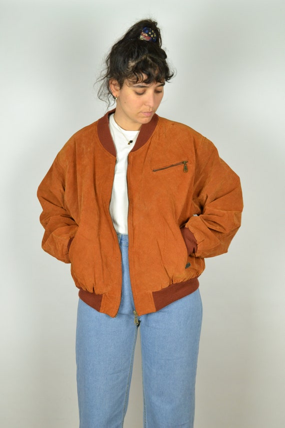 Orange Suede Jacket Bomber Orange Vintage 80s Leat