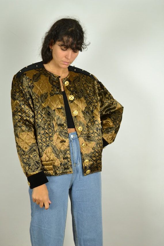 80s Golden Quilted Women Jacket 80s Gold Jacket 80