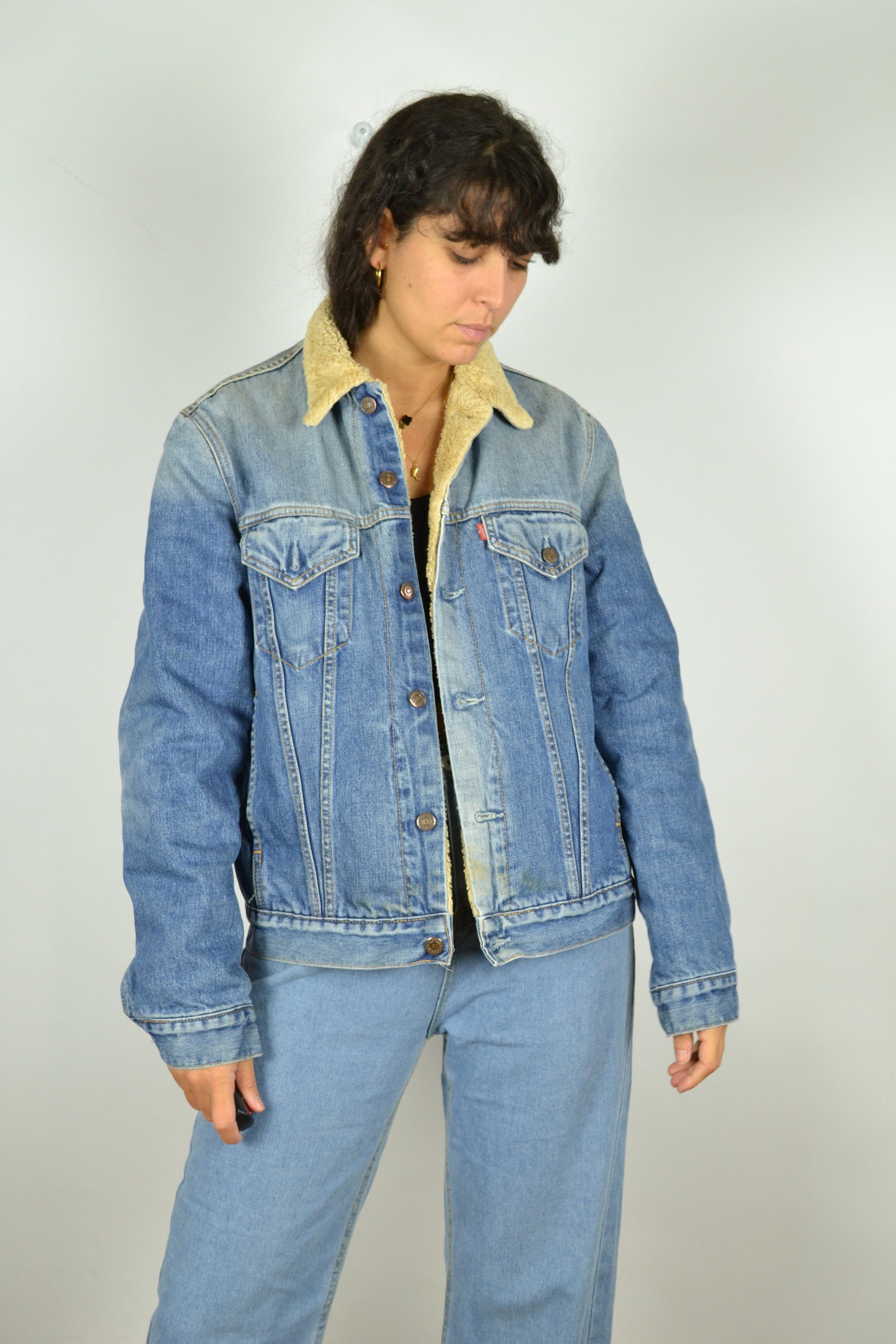 Levi's Shearling Jean Denim Jacket Blue 