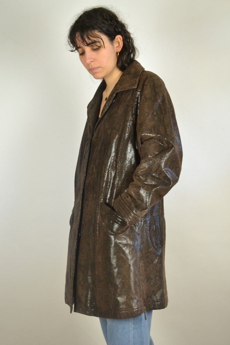 Faux Python Leather Jacket Women Patent Snake skin jacket Vintage 90s Women/'s jacket Medium M L Vintage 90s